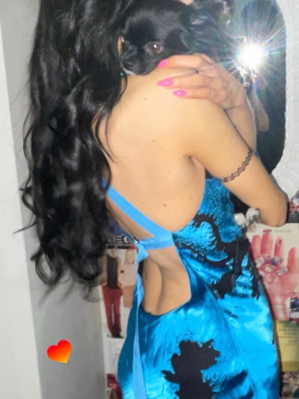 Blue Satin Backless Dress - Women's Dress